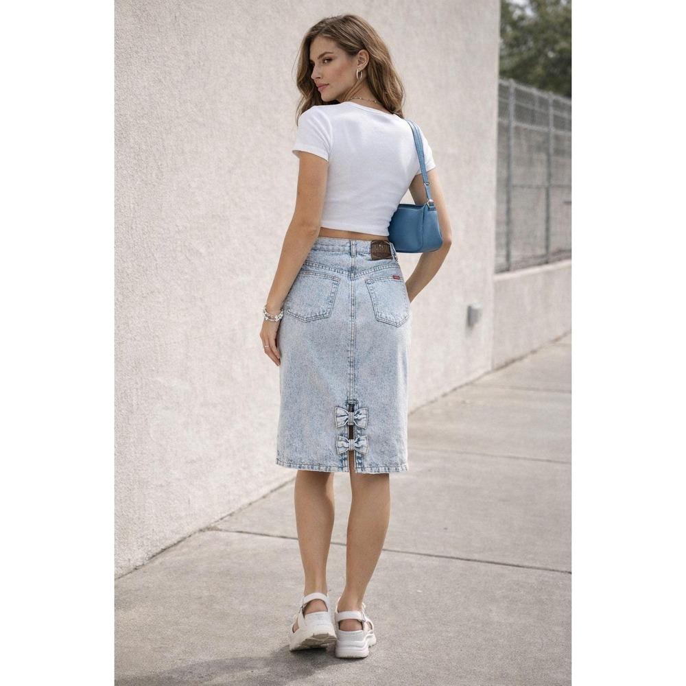 90s Vtg Jordache Acid Wash Denim Skirt Womens 11/12 High Waist Pencil Midi